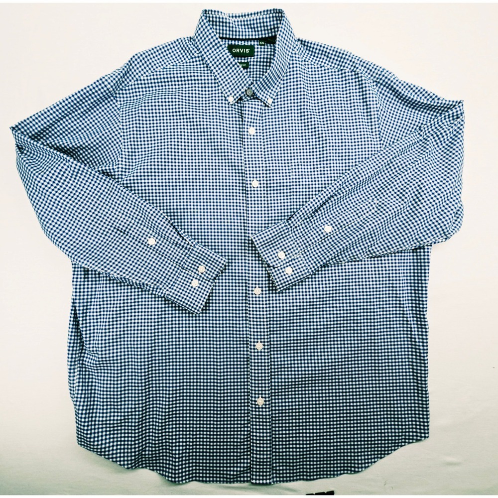 Orvis Sz XXL Blue Gingham Button Down Shirt Long Sleeve Classic Everyday